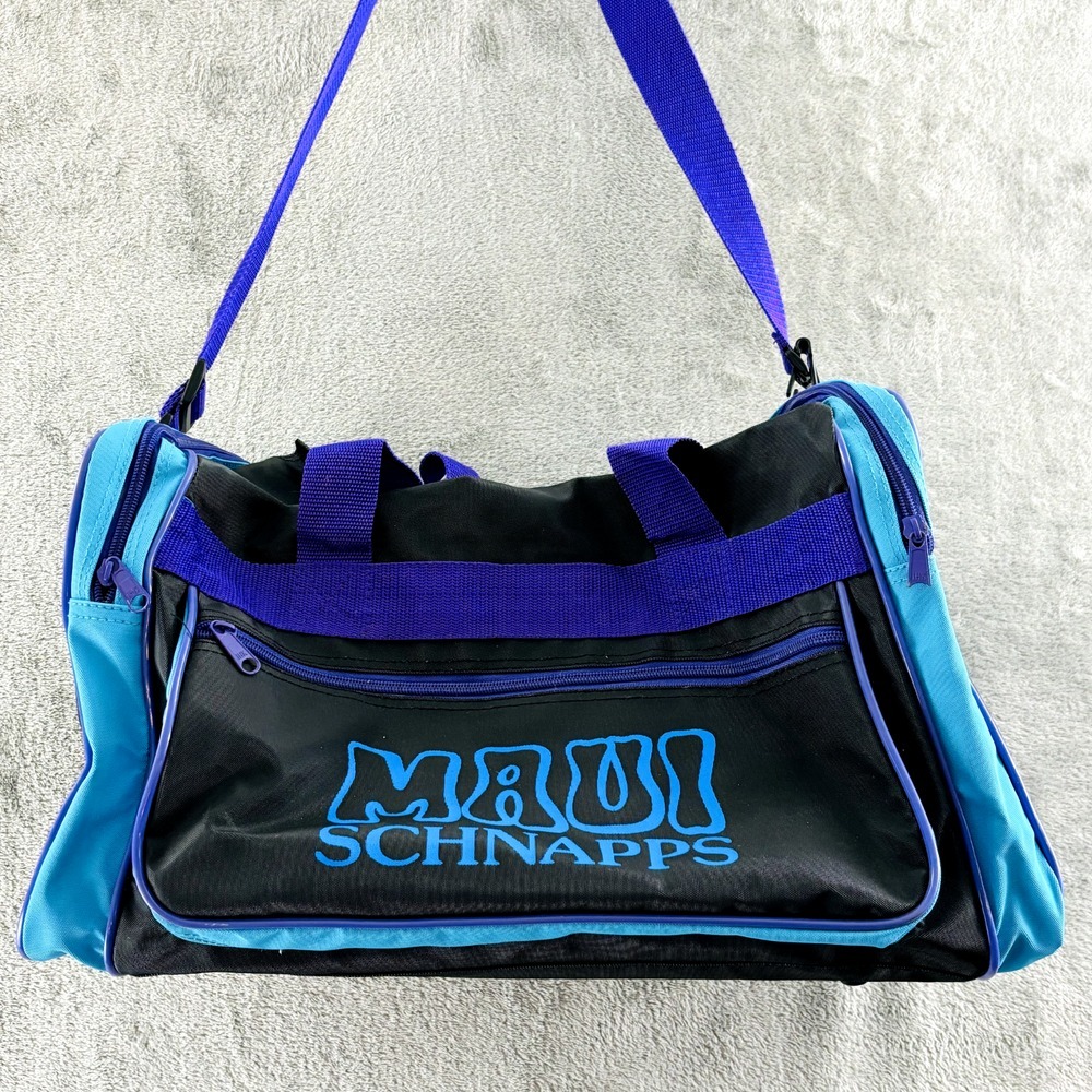 Vintage Maui Schnapps Duffel Bag Black Purple Aqua Blue Nylon Tote 90s Y2K